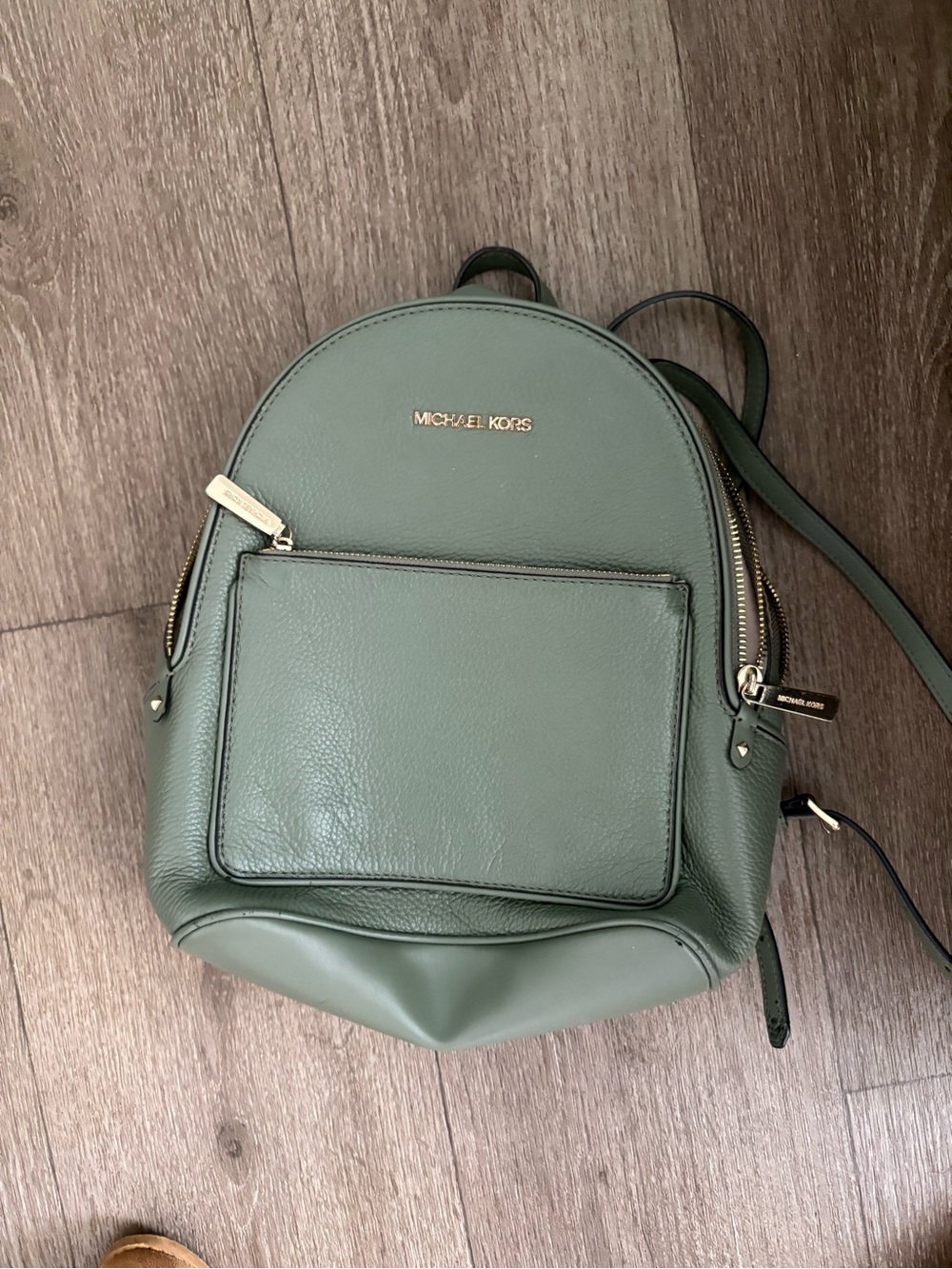 Michael Kors Olive Green Leather Mini Backpack with Gold Hardware